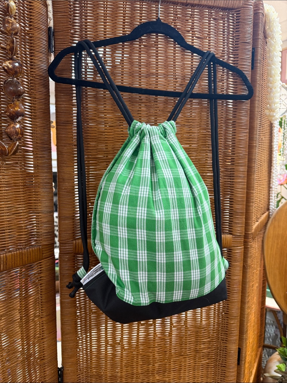 Green Palaka Drawstring Backpack
